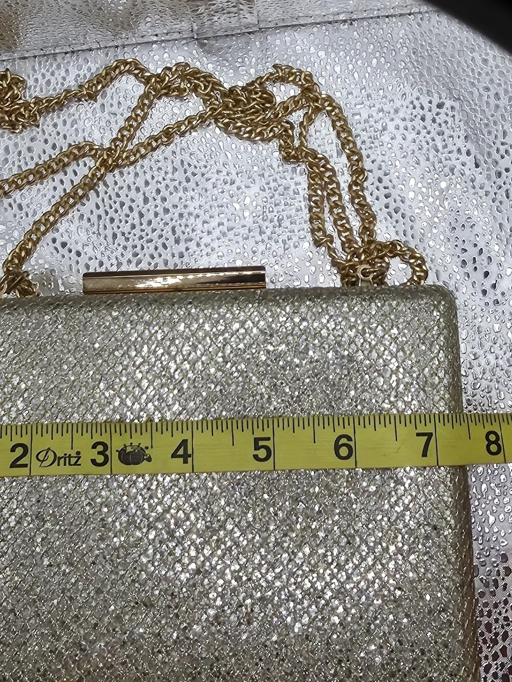 Gold Silver Glitter Evening Box Clutch Bag Chain Strap Purse